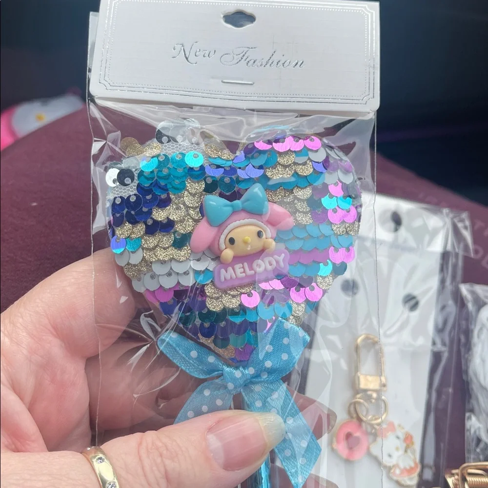 Hello Kitty Pink necklace earrings hair clip Coin Purse and Accessories Set nwt